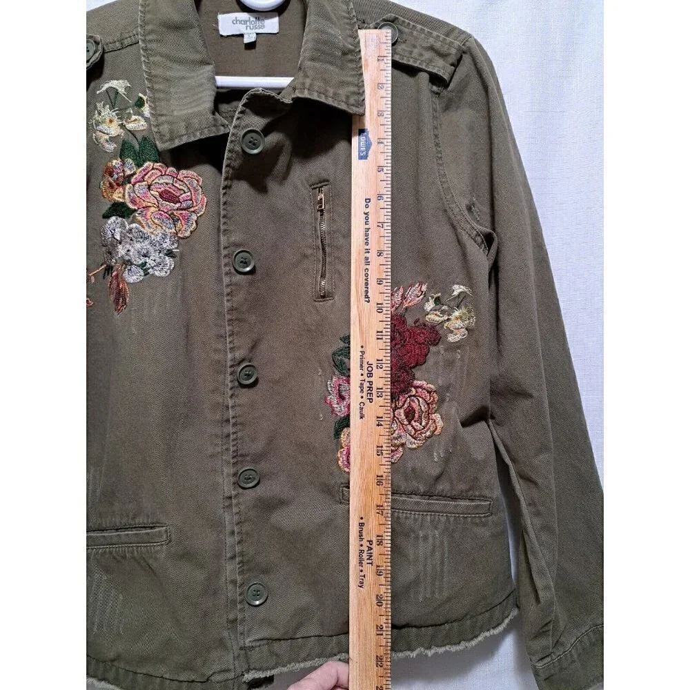 Charlotte Russe Green Flower Button Down Jacket Size L